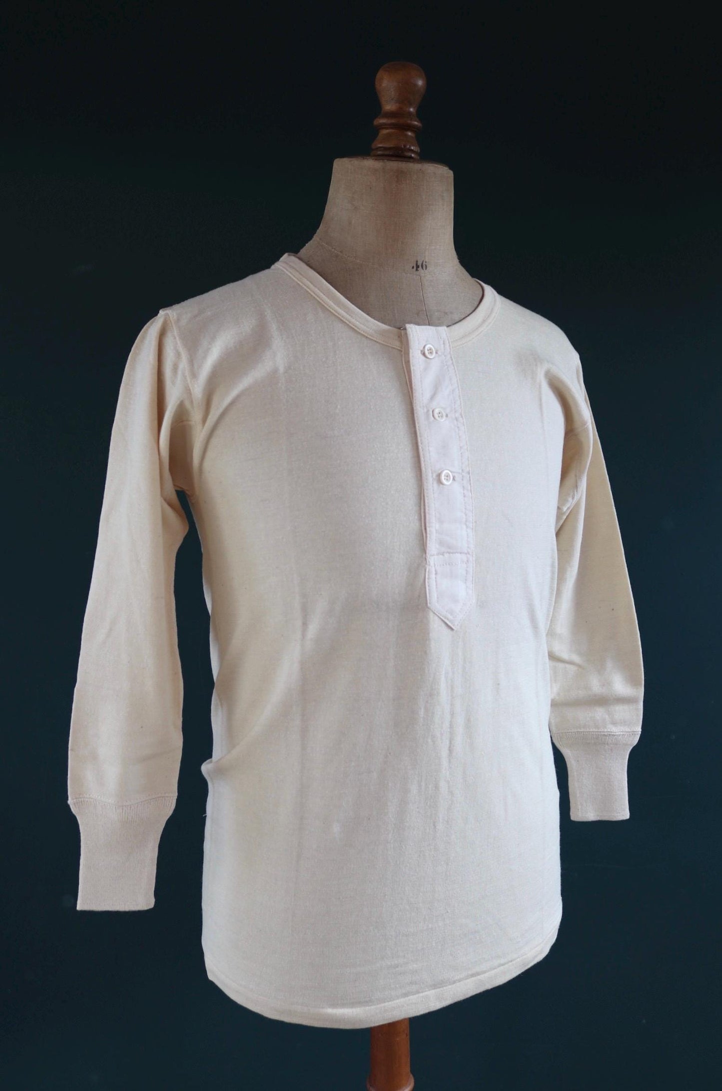 Vintage 1940s 50s French wool undershirt - Henley shirt - thermal base layer - 38" chest
