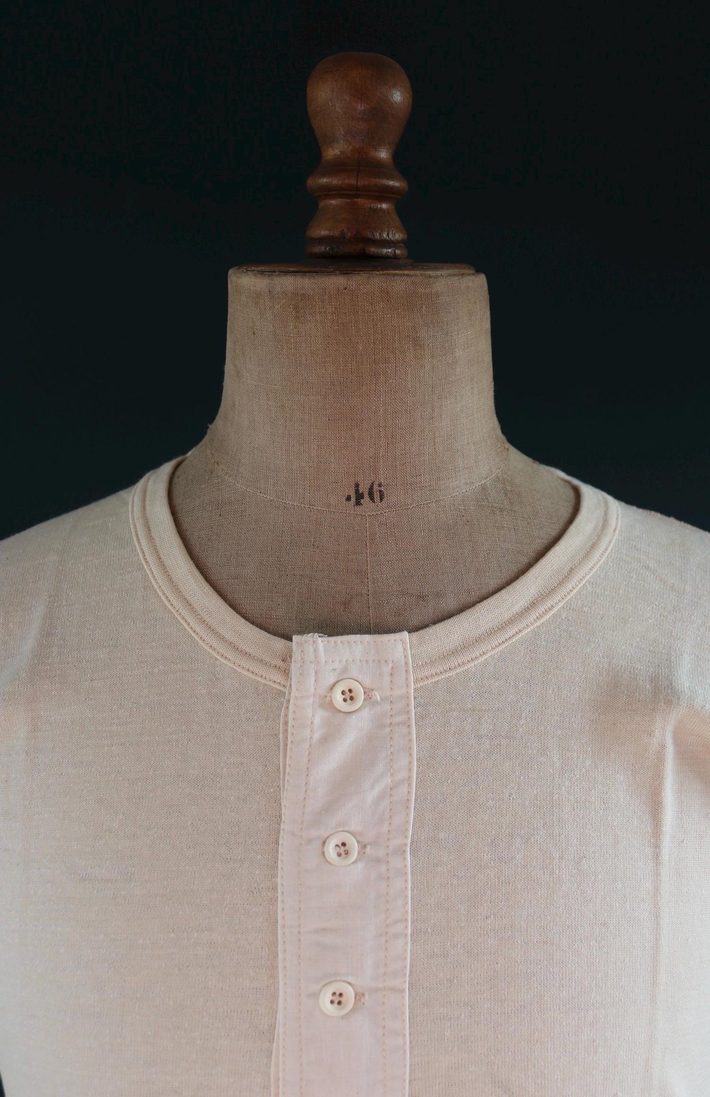 Vintage 1940s 50s French wool undershirt - Henley shirt - thermal base layer - 38" chest