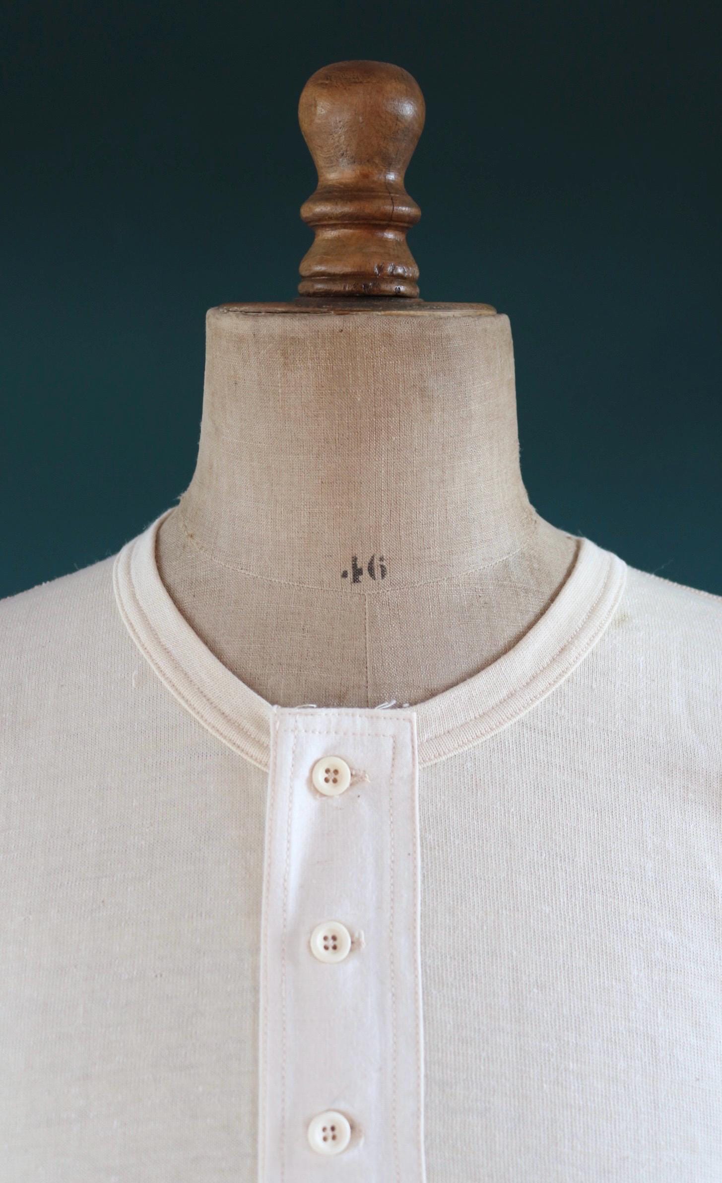 Vintage 1940s 50s French wool undershirt - Henley shirt - thermal base layer - 38" chest