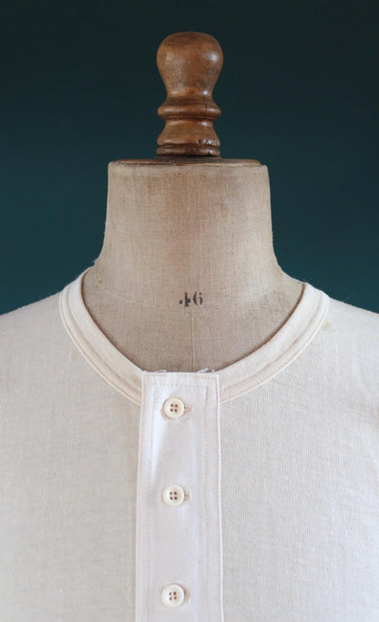 Vintage 1940s 50s French wool undershirt - Henley shirt - thermal base layer - 38" chest