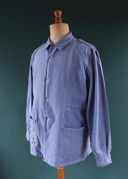 Vintage 1940s Swedish military workwear jacket - blue cotton twill - 1950s chore coat - 48” chest