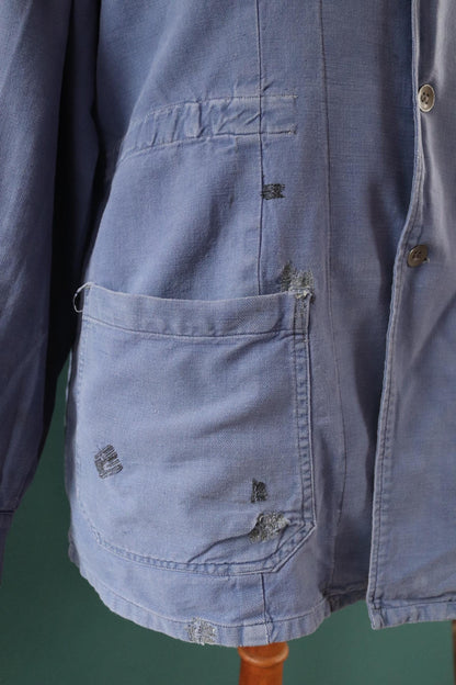 Vintage 1940s Swedish military workwear jacket - blue cotton twill - 1950s chore coat - 48” chest