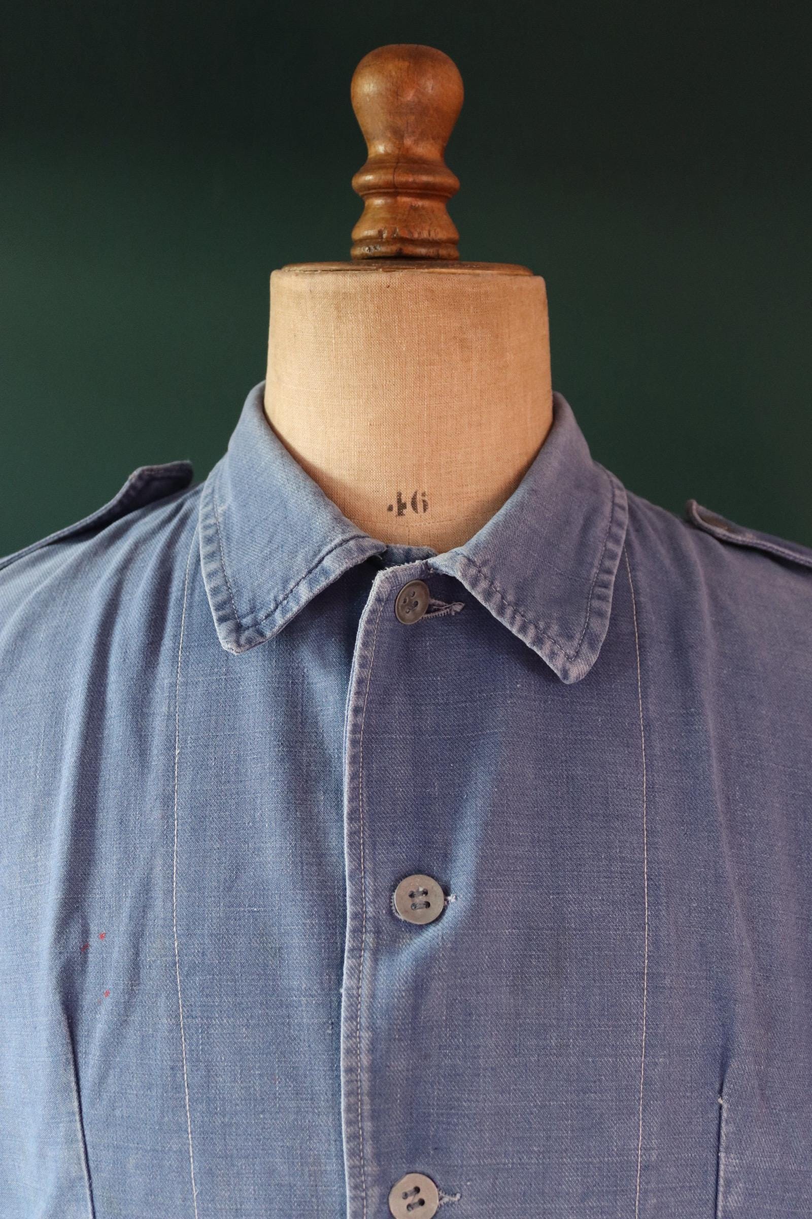 Vintage 1940s Swedish military workwear jacket - blue cotton twill - 1950s chore coat - 45” chest