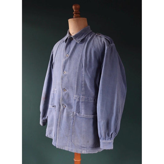 Vintage 1940s Swedish military workwear jacket - blue cotton twill - 1950s chore coat - 45” chest
