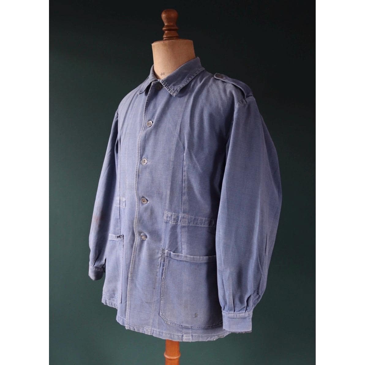 Vintage 1940s Swedish military workwear jacket - blue cotton twill - 1950s chore coat - 45” chest