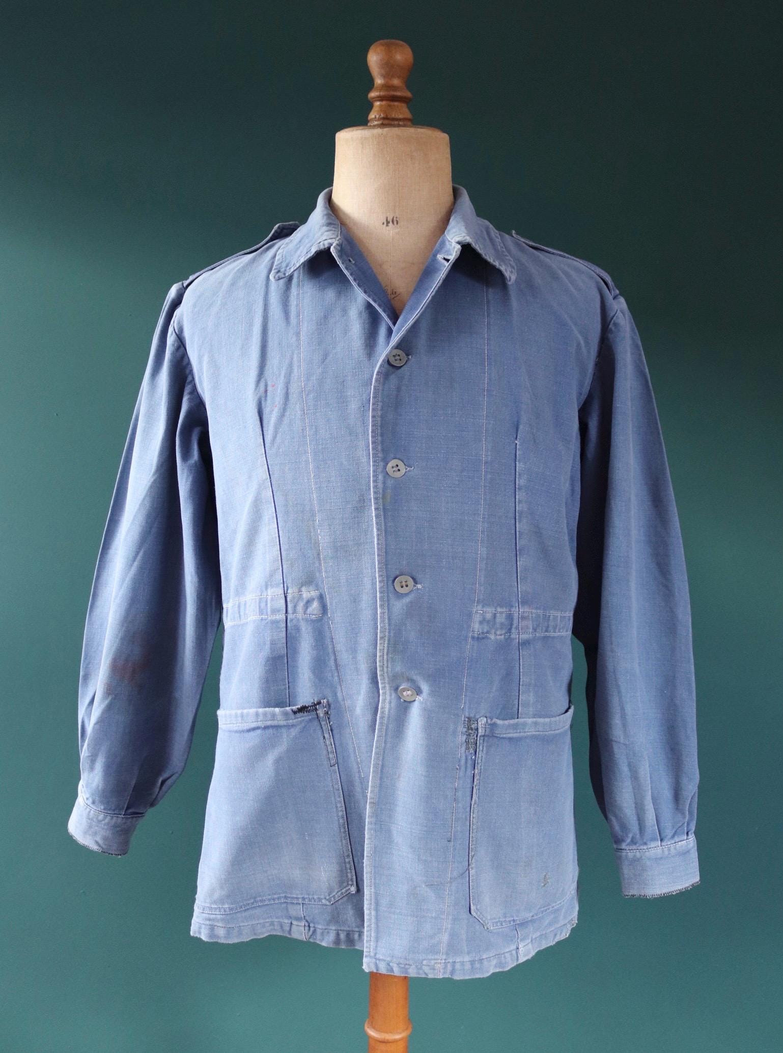 Vintage 1940s Swedish military workwear jacket - blue cotton twill - 1950s chore coat - 45” chest