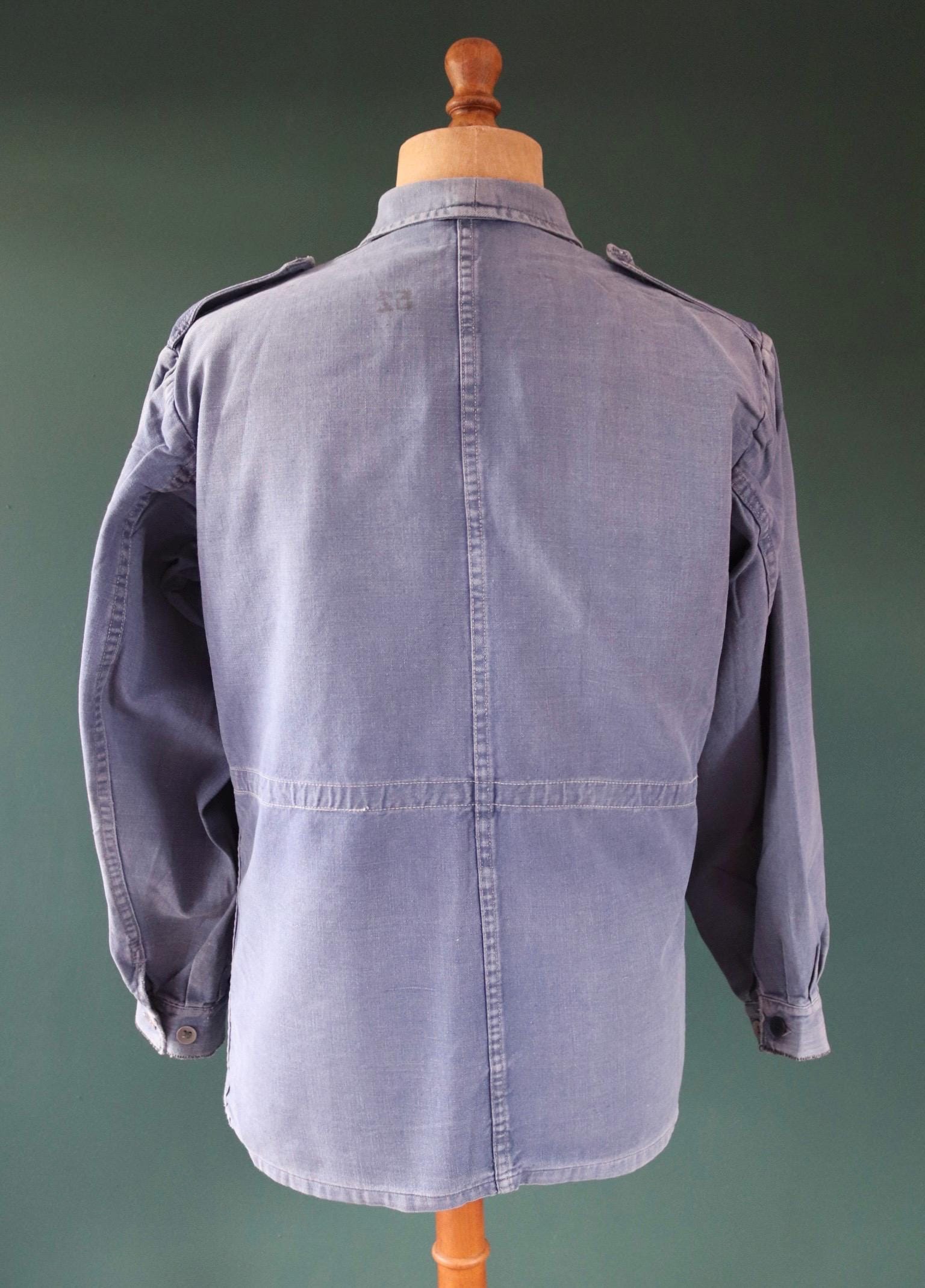 Vintage 1940s Swedish military workwear jacket - blue cotton twill - 1950s chore coat - 45” chest