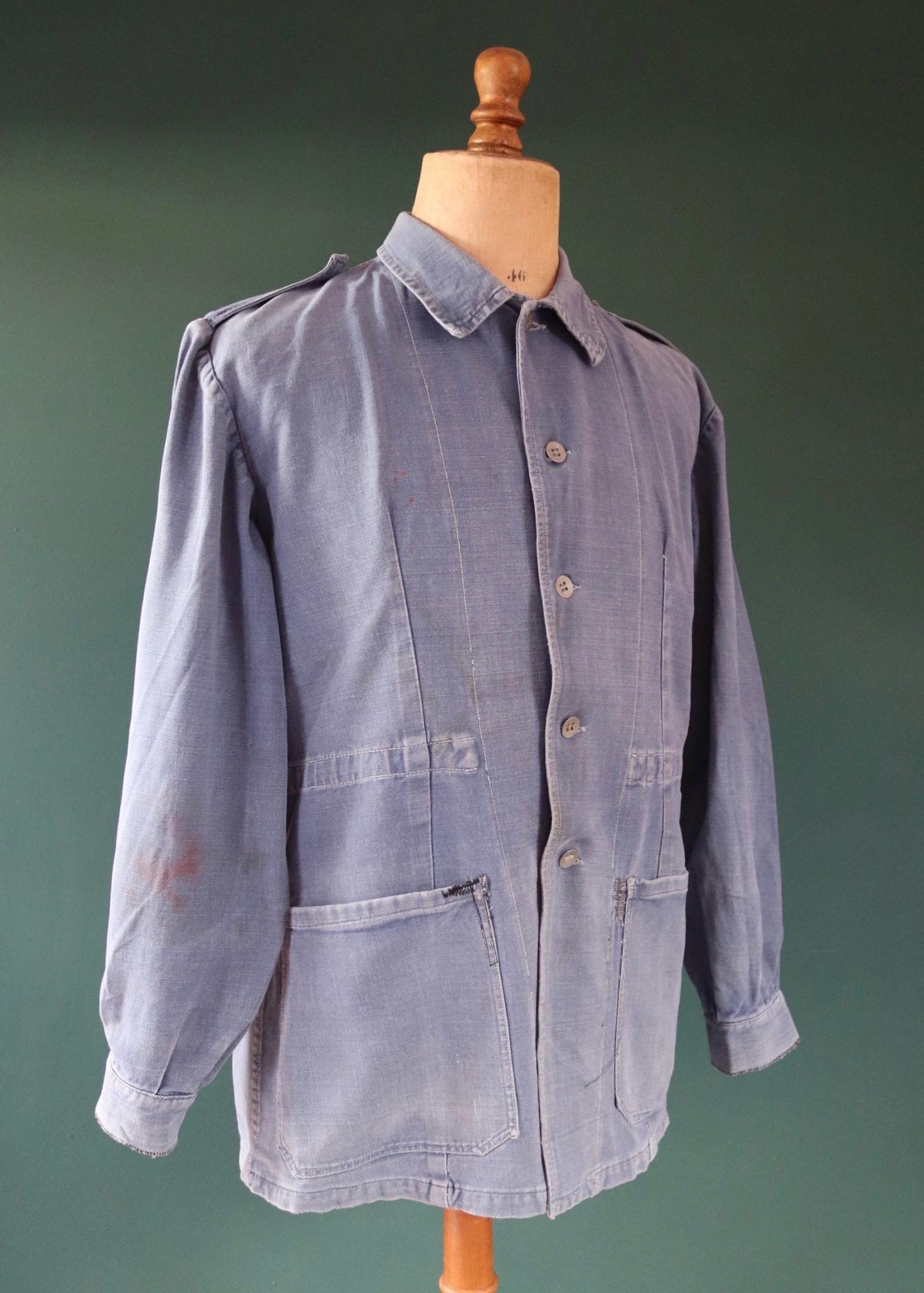 Vintage 1940s Swedish military workwear jacket - blue cotton twill - 1950s chore coat - 45” chest