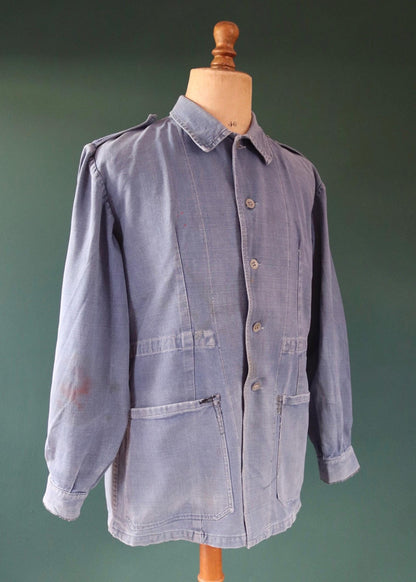 Vintage 1940s Swedish military workwear jacket - blue cotton twill - 1950s chore coat - 45” chest