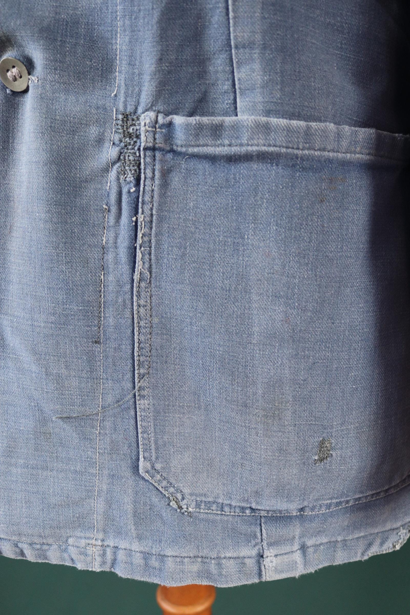 Vintage 1940s Swedish military workwear jacket - blue cotton twill - 1950s chore coat - 45” chest