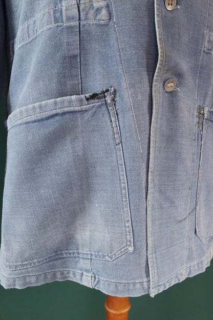Vintage 1940s Swedish military workwear jacket - blue cotton twill - 1950s chore coat - 45” chest