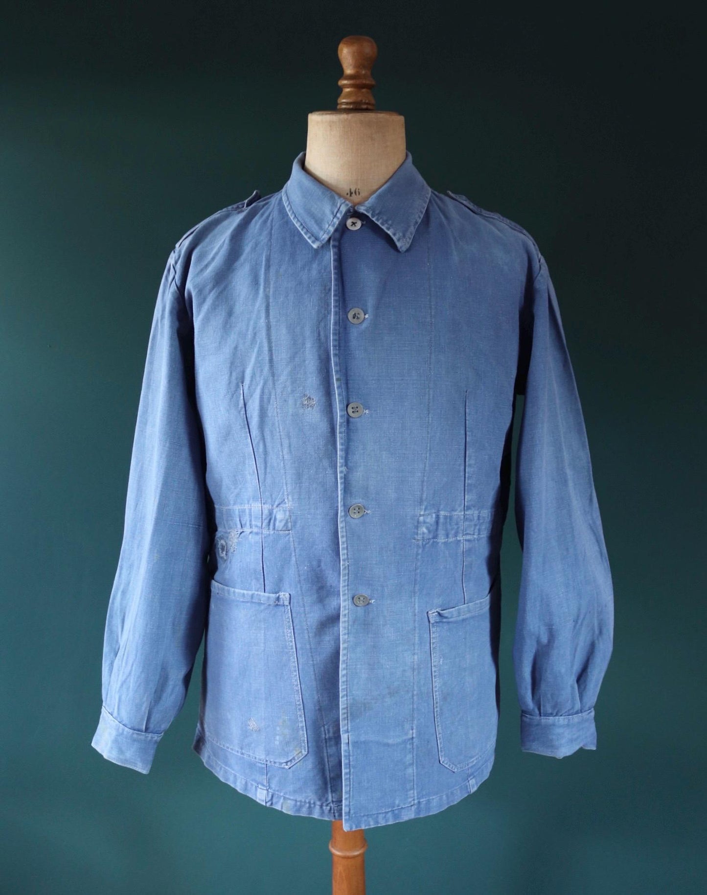 Vintage 1940s Swedish military workwear jacket - blue cotton twill - 1950s chore coat - 48” chest