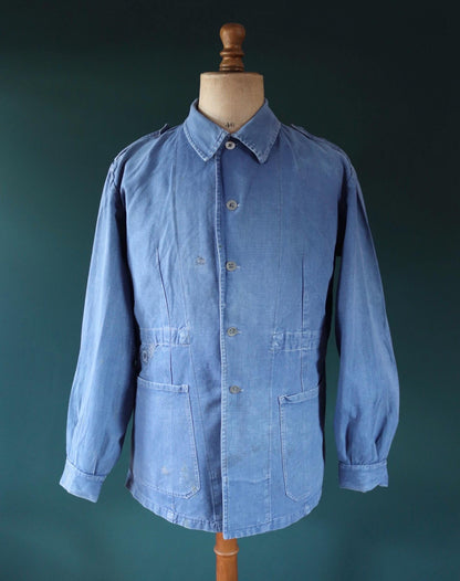 Vintage 1940s Swedish military workwear jacket - blue cotton twill - 1950s chore coat - 48” chest