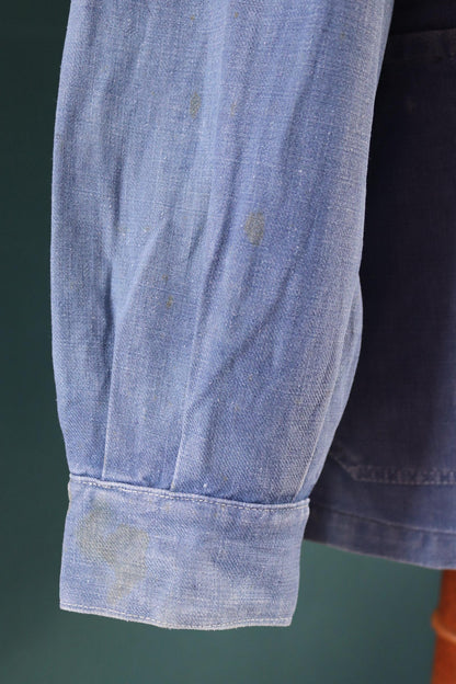 Vintage 1940s Swedish military workwear jacket - blue cotton twill - 1950s chore coat - 48” chest