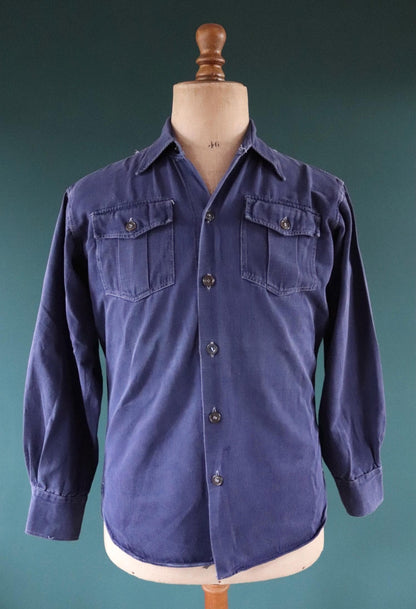Vintage 1950s Swedish indigo cotton shirt - military workwear - 43” chest