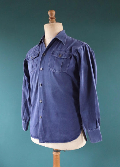Vintage 1950s Swedish indigo cotton shirt - military workwear - 43” chest