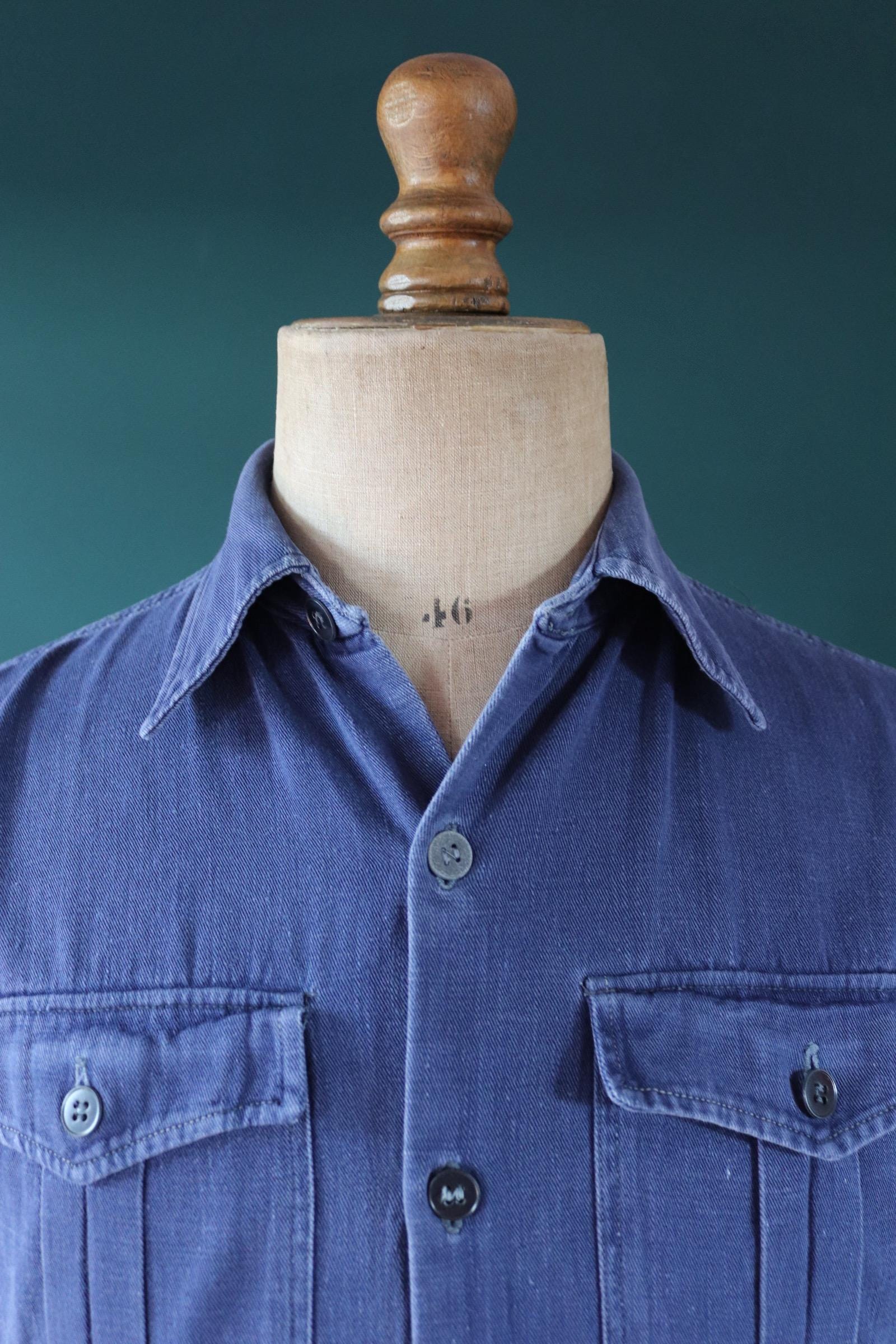 Vintage 1950s Swedish indigo cotton shirt - military workwear - 42” chest
