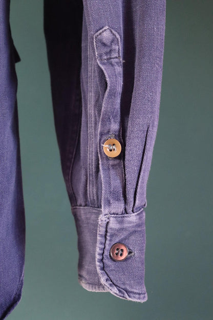 Vintage 1950s Swedish indigo cotton shirt - military workwear - 42” chest