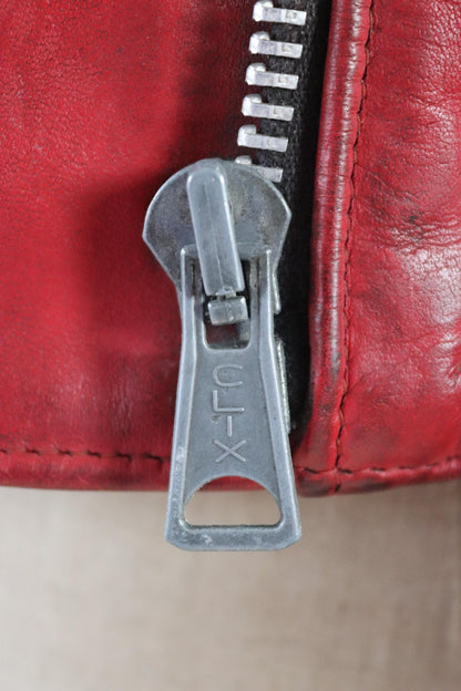 Vintage 1970s British red leather biker jacket - Highwayman - BSA motorcycle - 37” chest