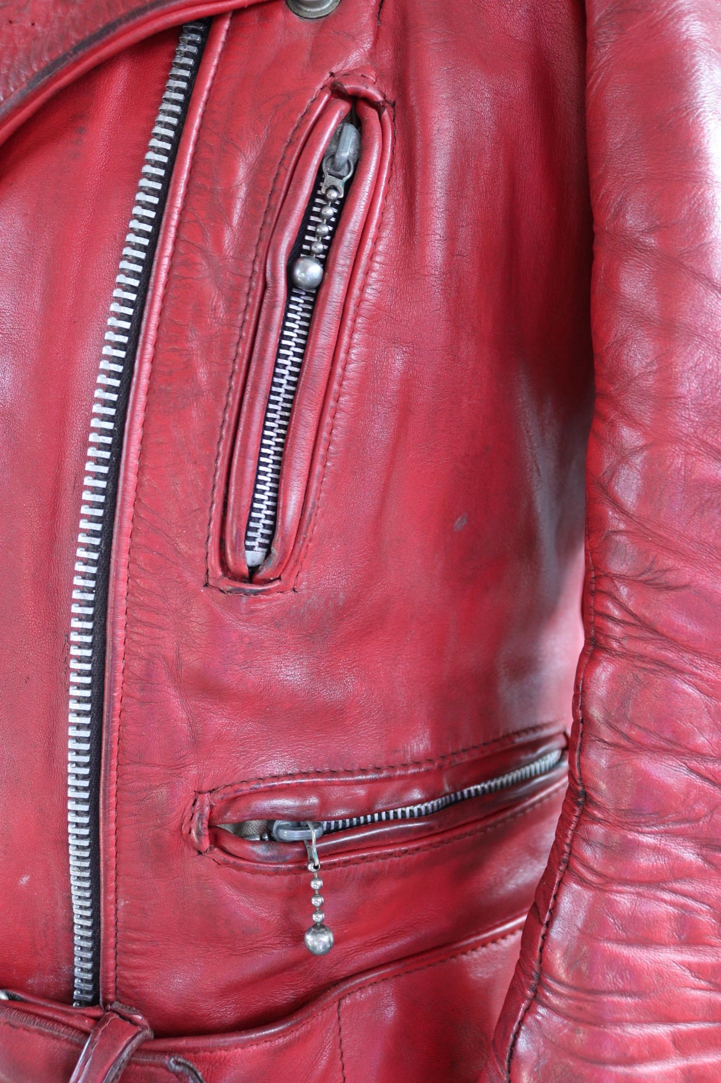 Vintage 1970s British red leather biker jacket - Highwayman - BSA motorcycle - 37” chest