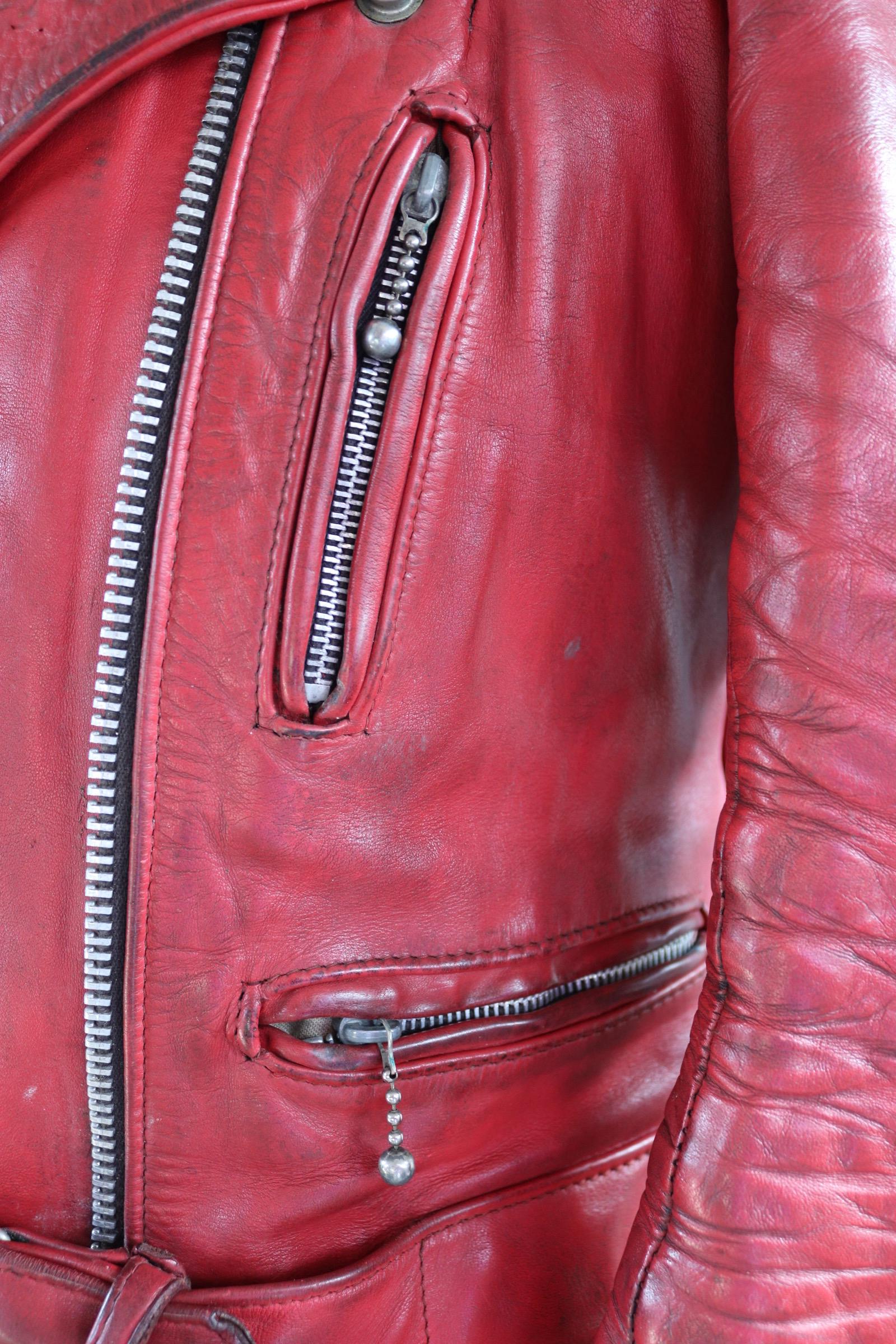 Vintage 1970s British red leather biker jacket - Highwayman - BSA motorcycle - 37” chest
