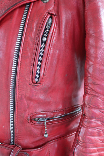 Vintage 1970s British red leather biker jacket - Highwayman - BSA motorcycle - 37” chest