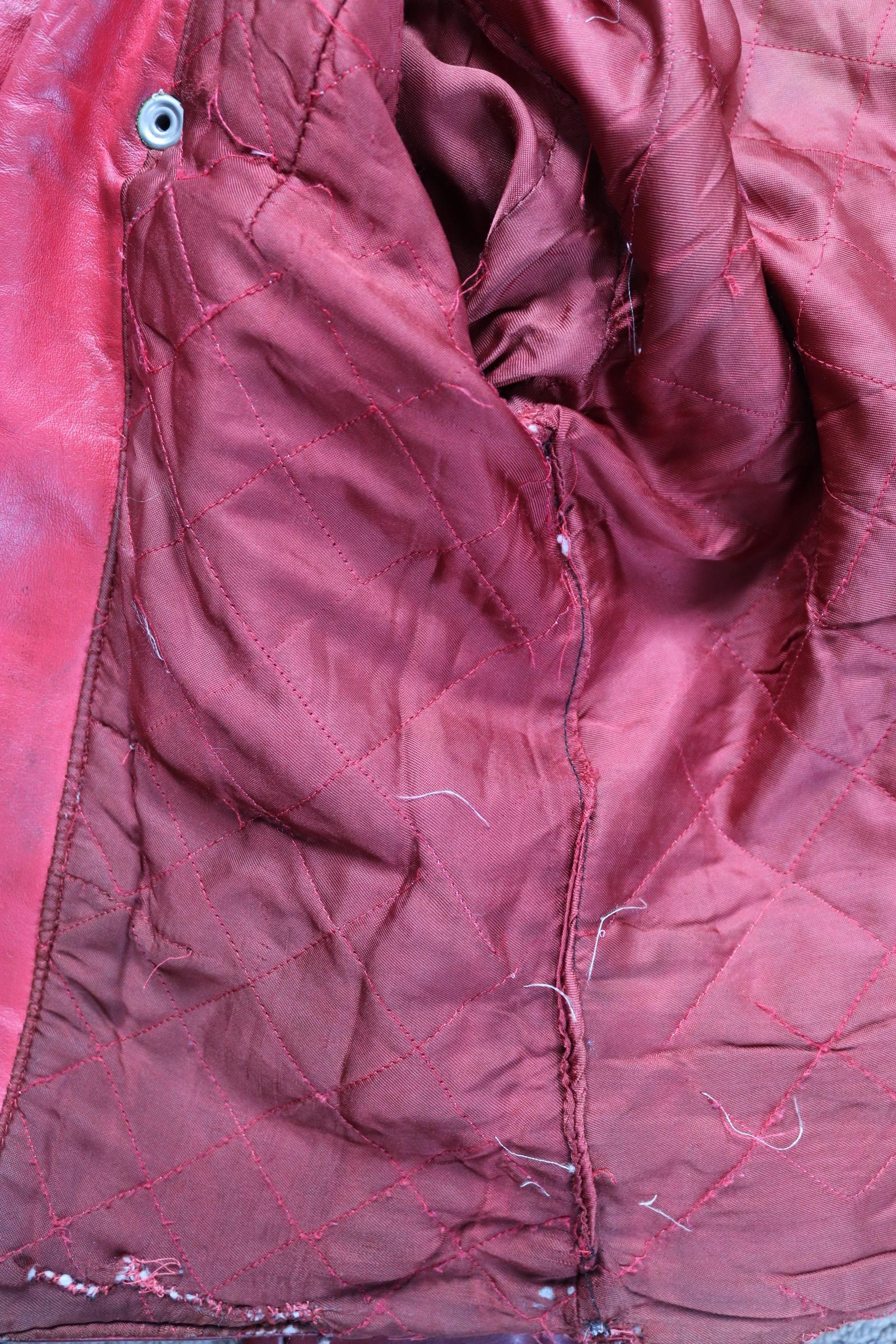 Vintage 1970s British red leather biker jacket - Highwayman - BSA motorcycle - 37” chest