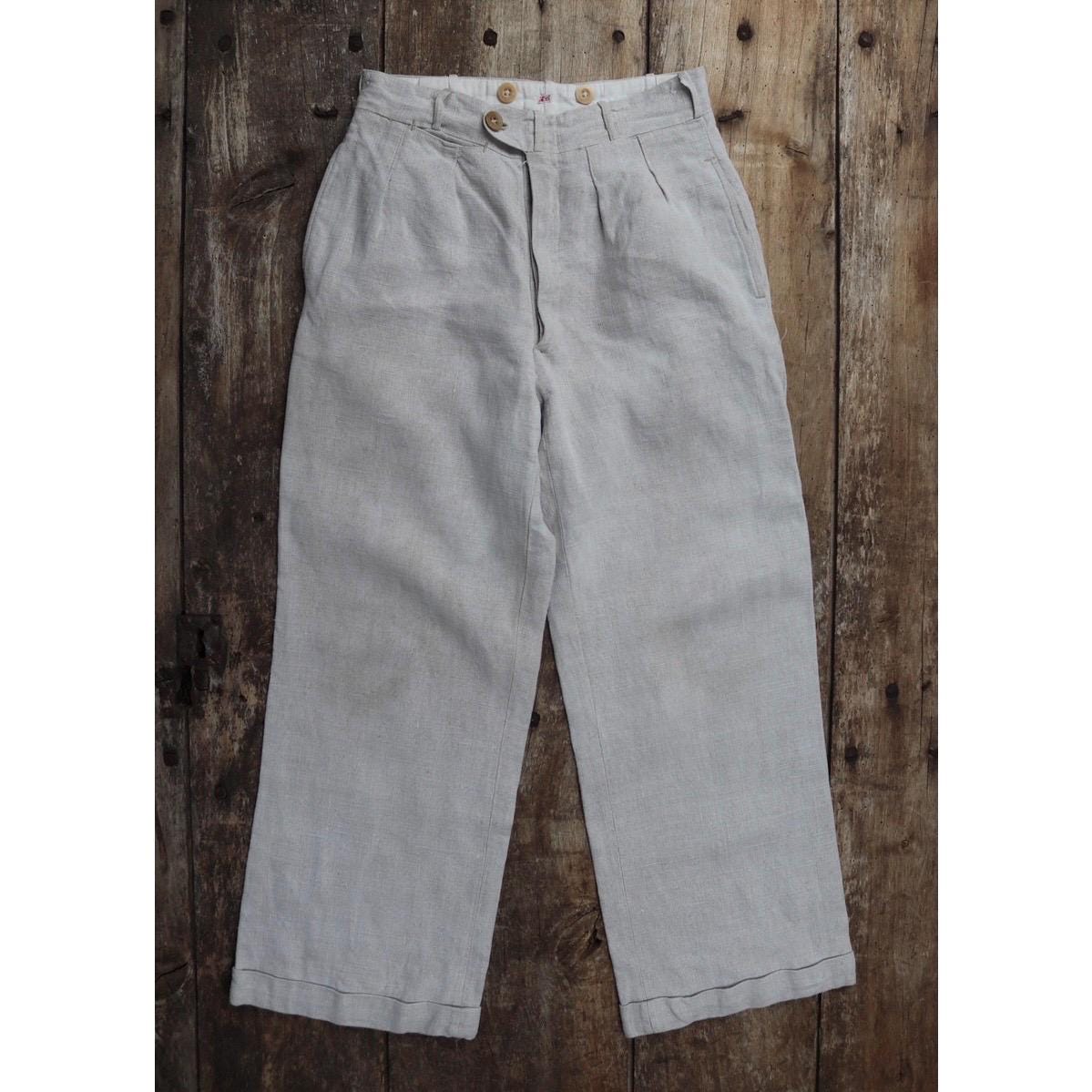 Vintage French linen trousers - 1920s wide leg pants - riviera style - 25” x 25”