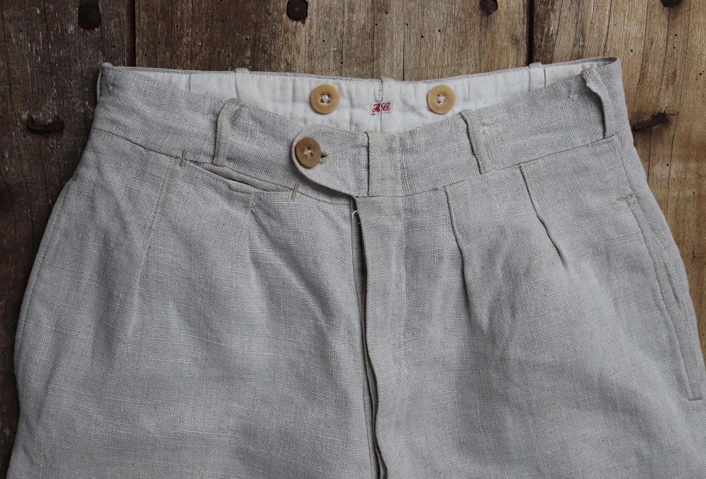 Vintage French linen trousers - 1920s wide leg pants - riviera style - 25” x 25”