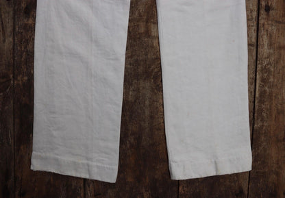 Vintage 1920s French white linen trousers - buckle back pants - 31” x 30”