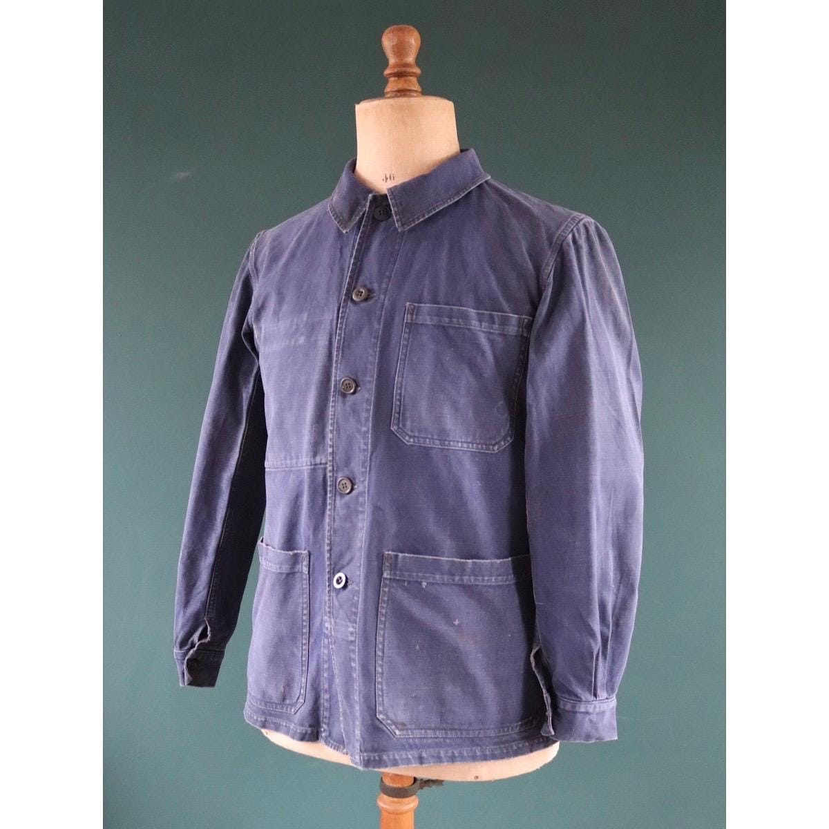 Vintage French blue workwear jacket - 1960s cotton chore coat - 42” chest