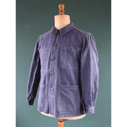 Vintage French blue workwear jacket - 1960s cotton chore coat - 42” chest