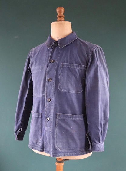 Vintage French blue workwear jacket - 1960s cotton chore coat - 42” chest