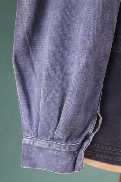 Vintage French blue workwear jacket - 1960s cotton chore coat - 42” chest