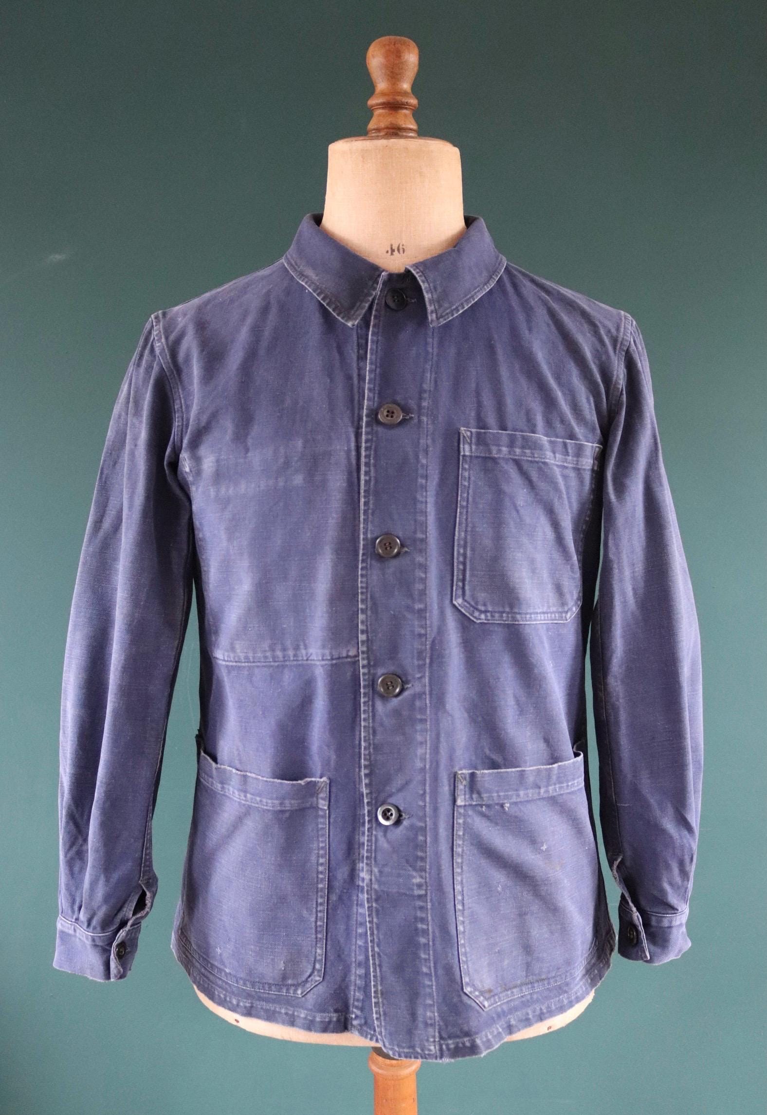 Vintage French blue workwear jacket - 1960s cotton chore coat - 42” chest
