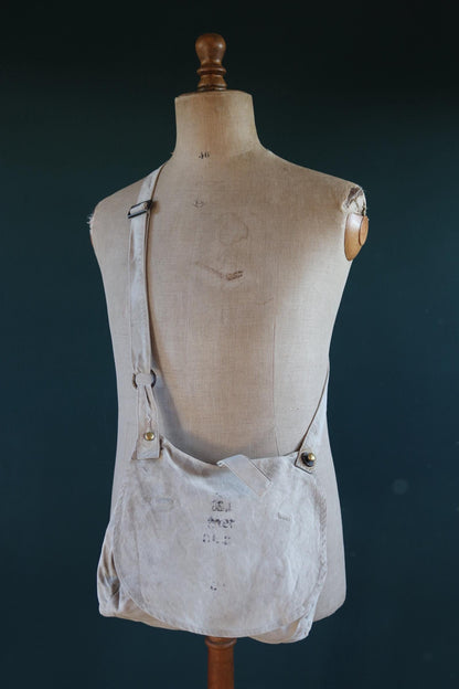 Antique WW1 military bag - Swedish army musette - cotton cross body bread bag - mattornist