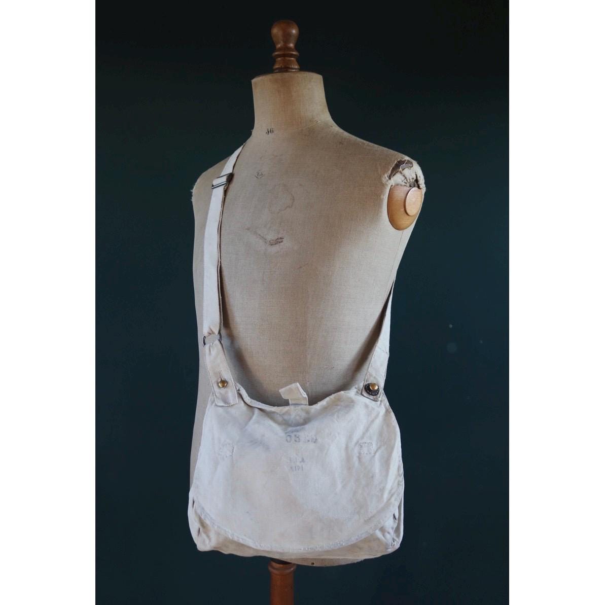 Antique WW1 military bag - Swedish army musette - cotton cross body bread bag - mattornist