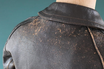 Vintage 1950s Italian black cropped leather jacket - motorcycle blouson - half belt - 45” chest