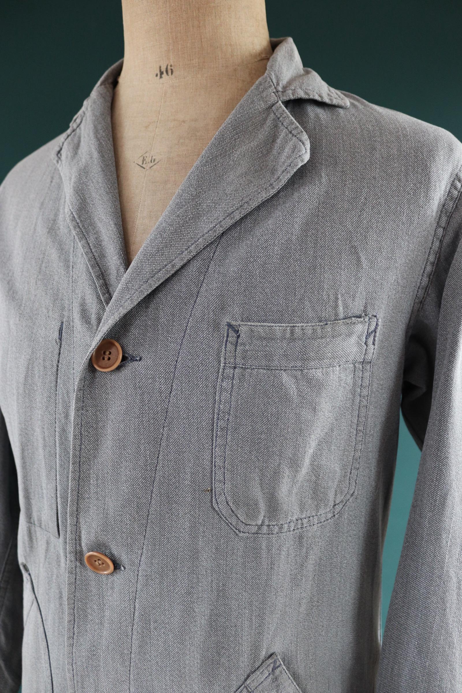 Vintage 1950s French workwear jacket - 1960s overalls - grey duster chore coat - 40” chest