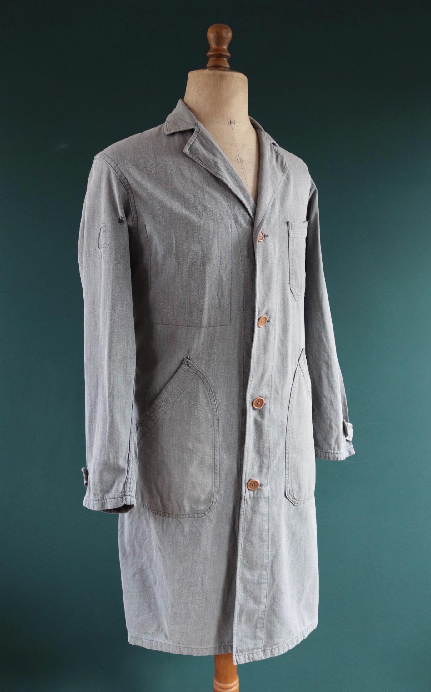 Vintage 1950s French workwear jacket - 1960s overalls - grey duster chore coat - 40” chest