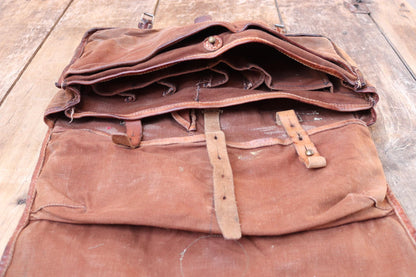Vintage 1940s Swedish army medical bag - WW2 military shoulder bag - brown canvas leather cross body