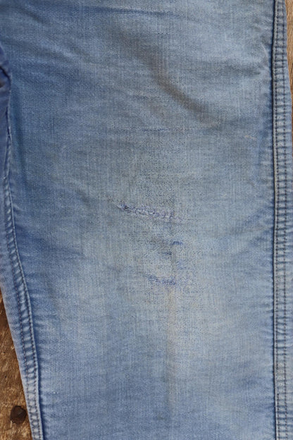 Vintage 1950s French workwear trousers - Le Mont St Michel chore pants - blue moleskin - darned and repaired - 31” x 24”