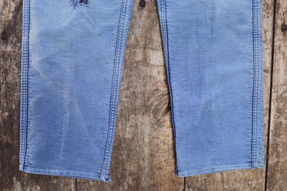 Vintage 1950s French workwear trousers - Le Mont St Michel chore pants - blue moleskin - darned and repaired - 31” x 24”