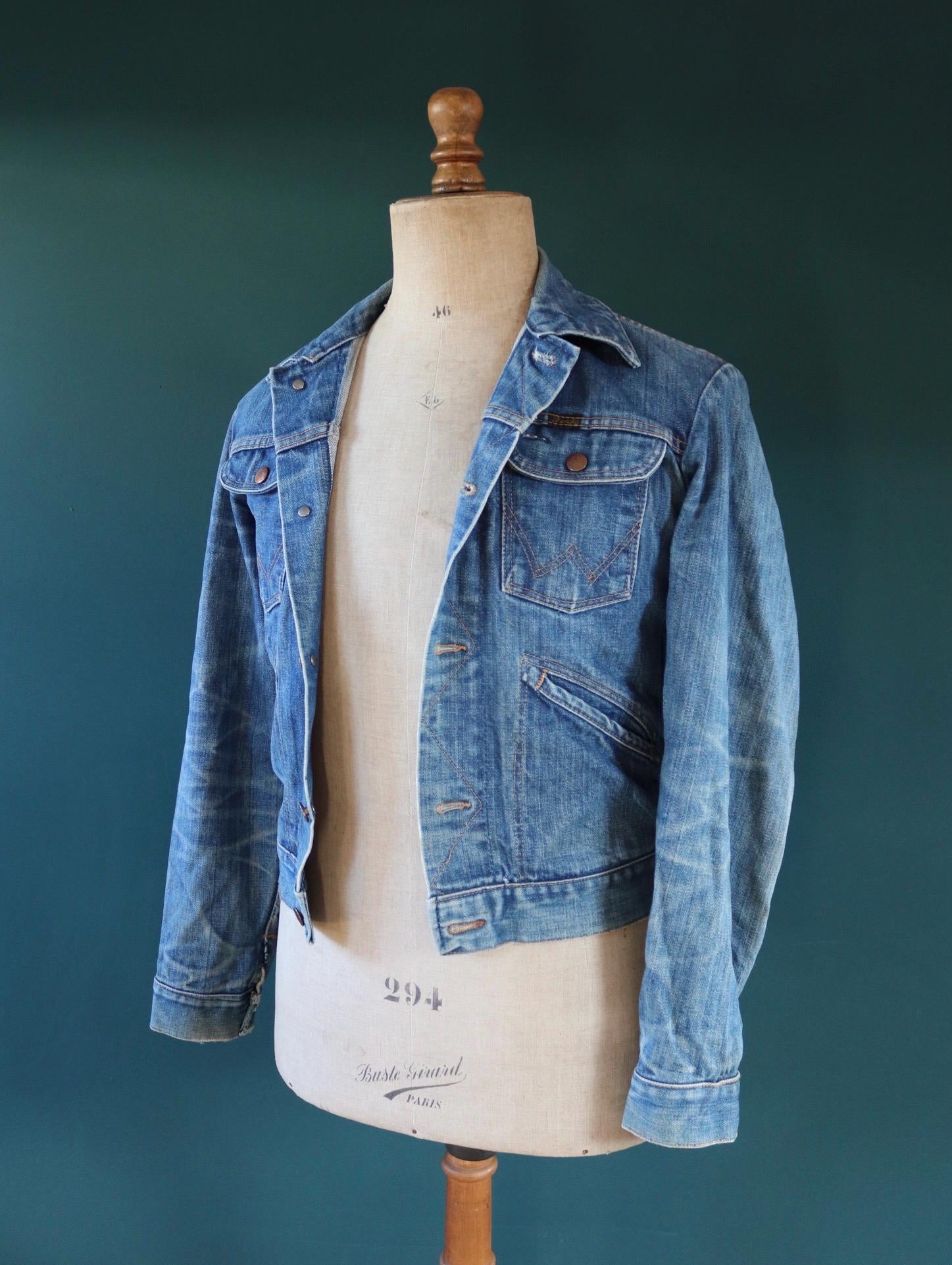 Vintage 1970s Wrangler jacket - denim workwear - whisker fades - 38" chest