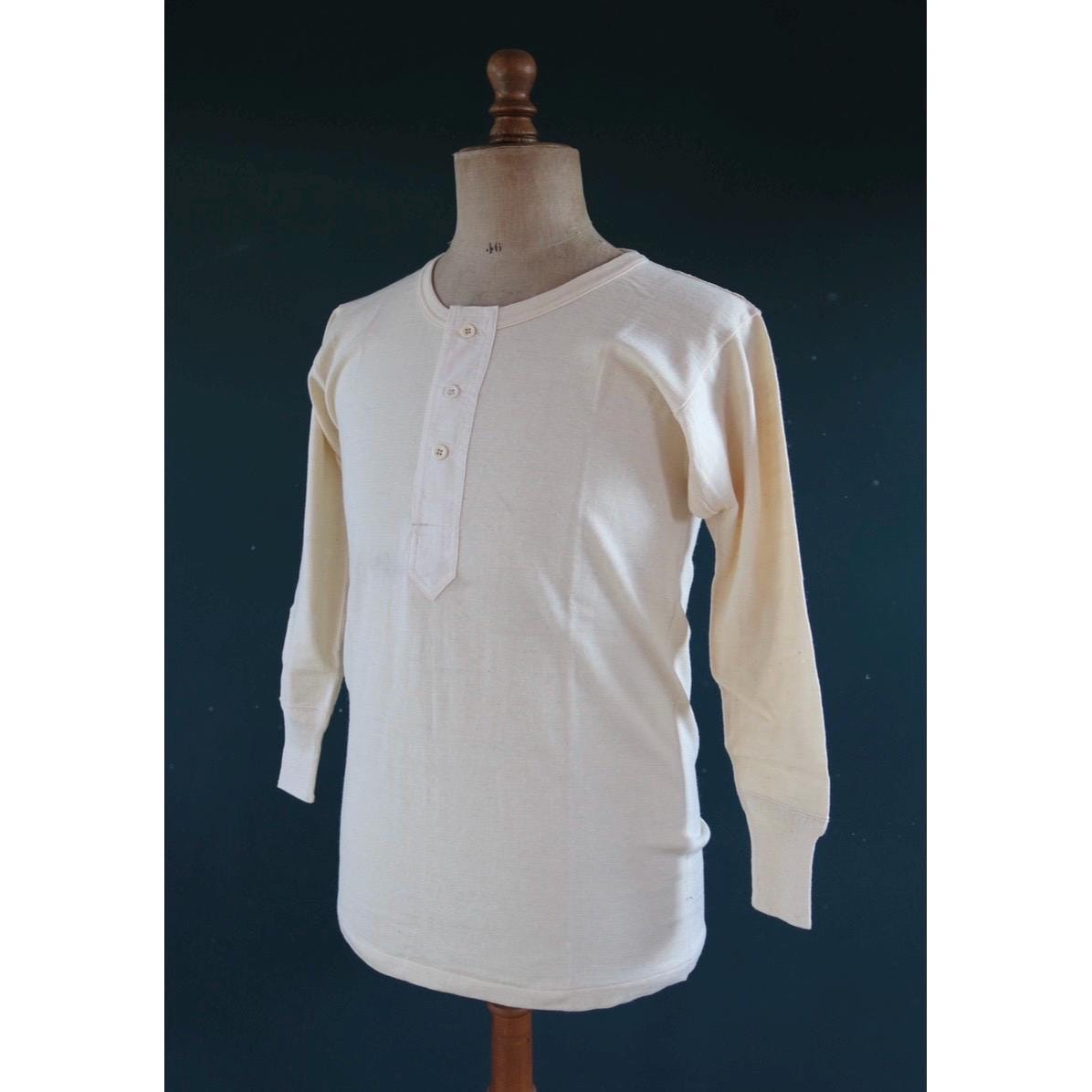 Vintage 1940s 50s French wool undershirt - Henley shirt - thermal base layer - 38" chest