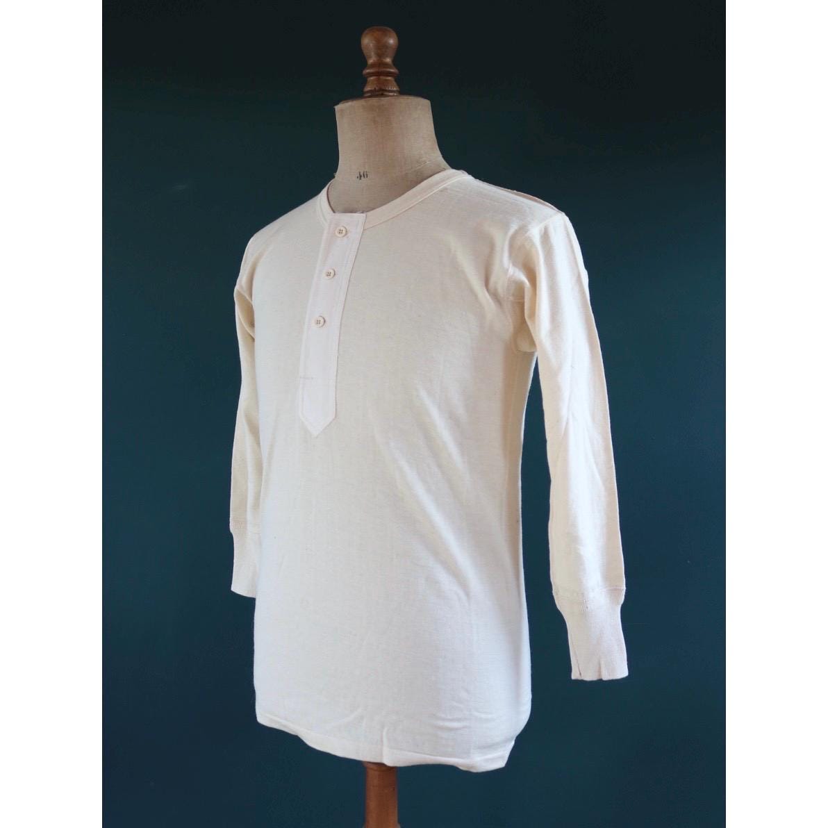 Vintage 1940s 50s French wool undershirt - Henley shirt - thermal base layer - 38" chest