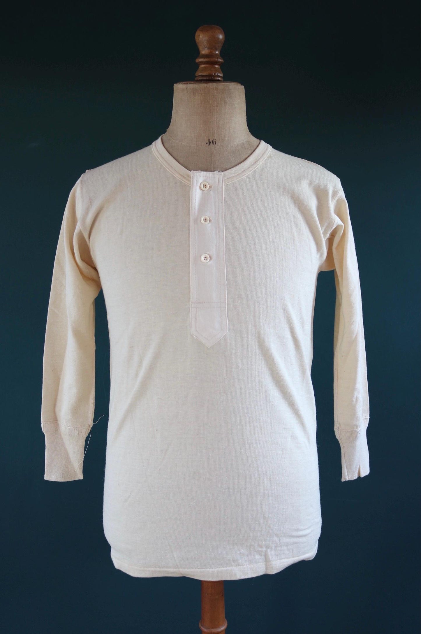 Vintage 1940s 50s French wool undershirt - Henley shirt - thermal base layer - 38" chest
