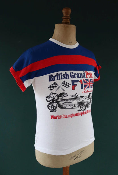 Vintage 1970s British F1 t shirt - 1980s Silverstone ringer tee - Formula one memorabilia - 33" chest
