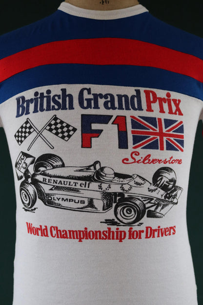 Vintage 1970s British F1 t shirt - 1980s Silverstone ringer tee - Formula one memorabilia - 33" chest