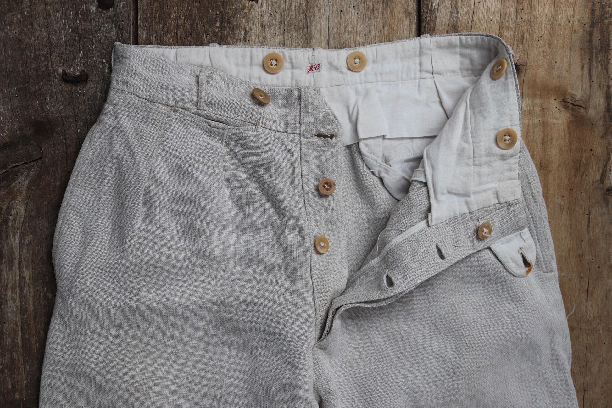 Vintage French linen trousers - 1920s wide leg pants - riviera style - 25” x 25”